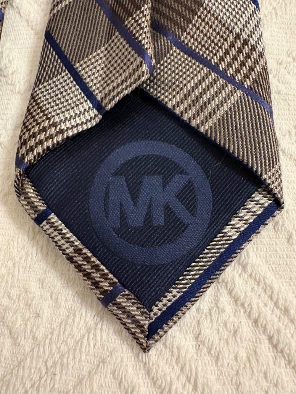 Michael Kors Silk Blend Plaid Necktie - Brown/Beige/Blue